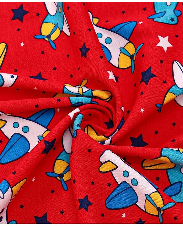 Babyhug Interlock Knit Hooded Towel with Airplane Printed L 76.2 x B 76.2 cm - Red