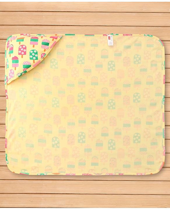 Babyhug Interlock Knit Hooded Wrapper with Popsicle Print L 76.2 x B 76.2 cm - Yellow