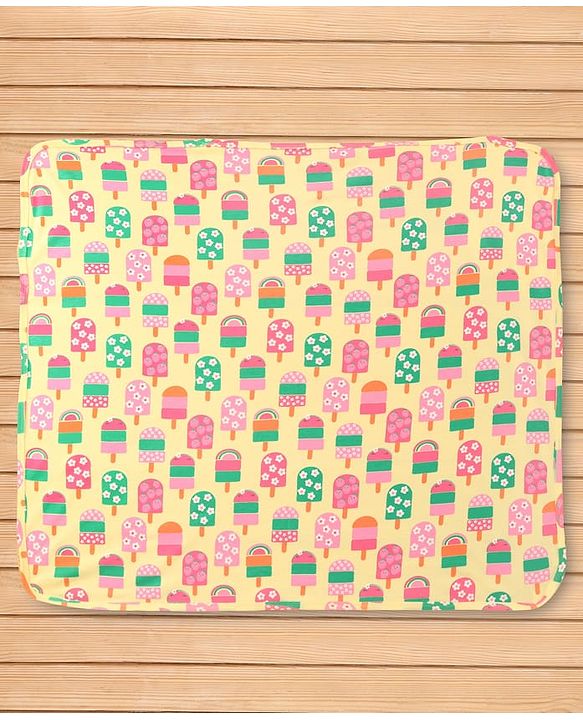 Babyhug Interlock Knit Hooded Wrapper with Popsicle Print L 76.2 x B 76.2 cm - Yellow