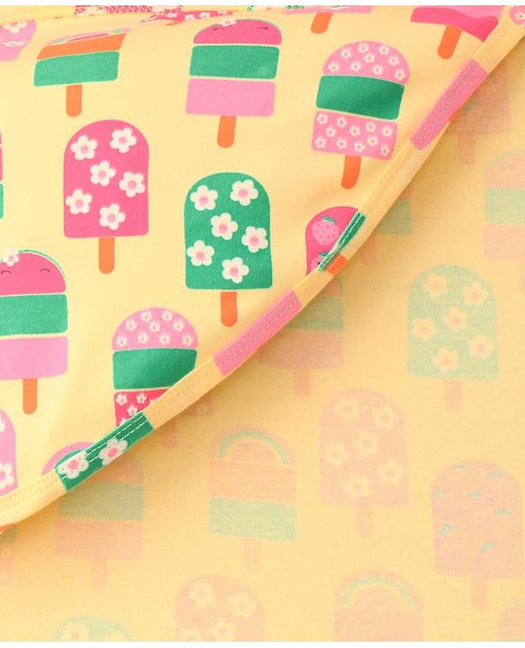 Babyhug Interlock Knit Hooded Wrapper with Popsicle Print L 76.2 x B 76.2 cm - Yellow