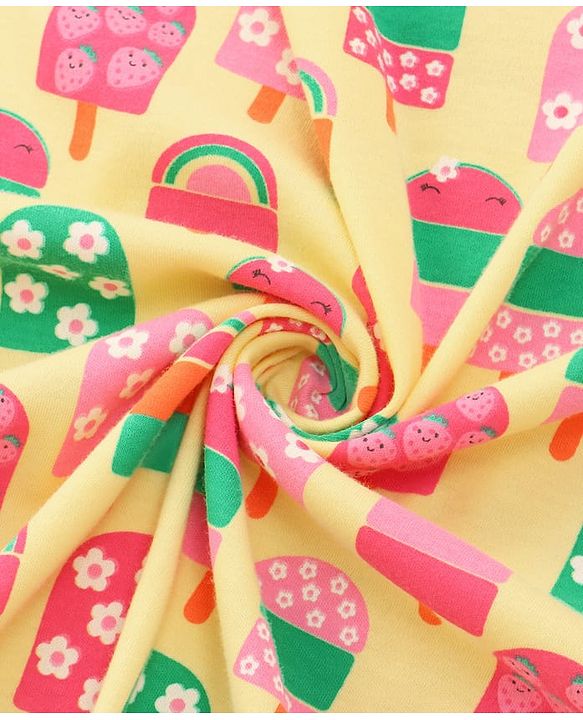 Babyhug Interlock Knit Hooded Wrapper with Popsicle Print L 76.2 x B 76.2 cm - Yellow