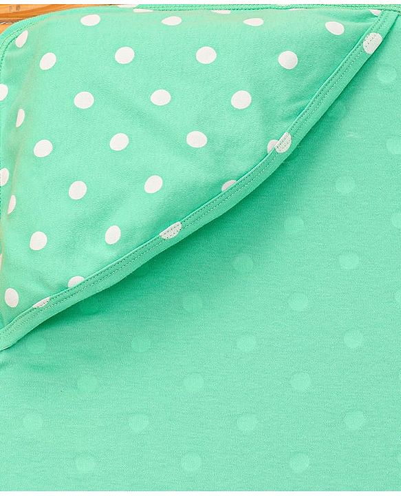 Babyhug Interlock Knit Hooded Towel with Polka Dots Print L 76.2 x B 76.2 cm - Green
