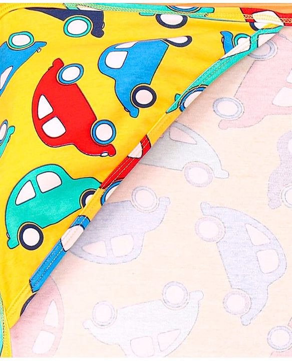 Babyhug Interlock Knit Hooded Towel with Car Print L 76.2 x B 76.2 cm - Yellow