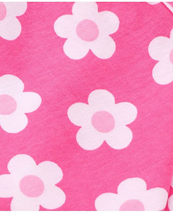 Babyhug Interlock Knit Wrapper With Floral Print & Hood L 76 X B 76 cm- Dark Pink