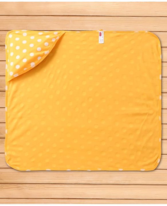 Babyhug Interlock Knit Hooded Wrapper with Polka Dots Print L 76 x B 76 cm - Yellow