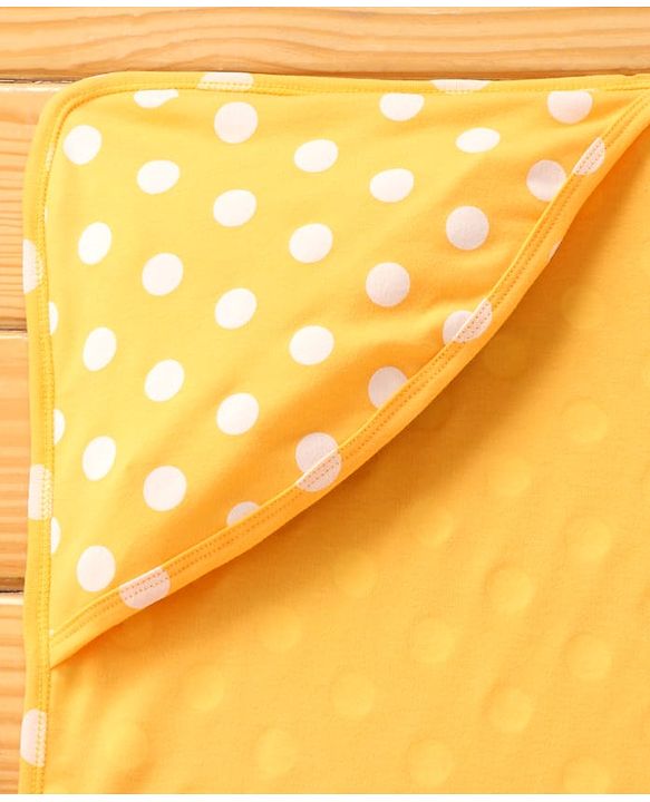 Babyhug Interlock Knit Hooded Wrapper with Polka Dots Print L 76 x B 76 cm - Yellow