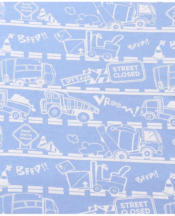 Babyhug Interlock Knit Hooded Wrapper with Vehicle Traffic Print L 76 x B 76 cm - Light Blue