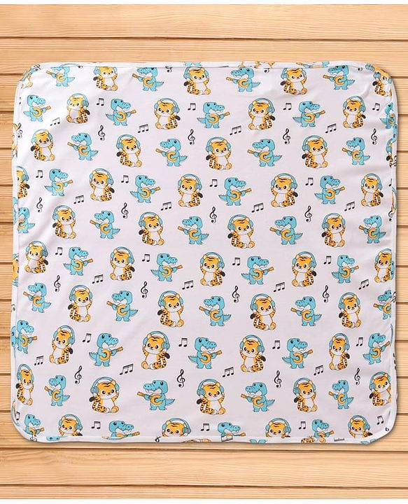 Babyhug Interlock Knit Hooded Wrapper with Animal Print L 76 x B 76 cm - White