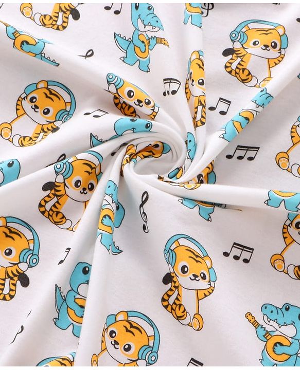 Babyhug Interlock Knit Hooded Wrapper with Animal Print L 76 x B 76 cm - White