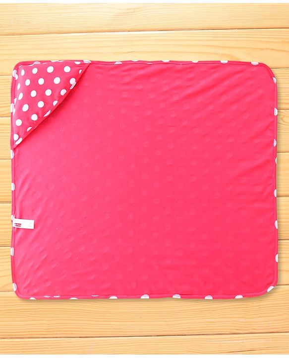 Babyhug 100% Cotton Interlock Knit Polka Dots Hooded Towel L 76 x B 76 cm - Dark Pink