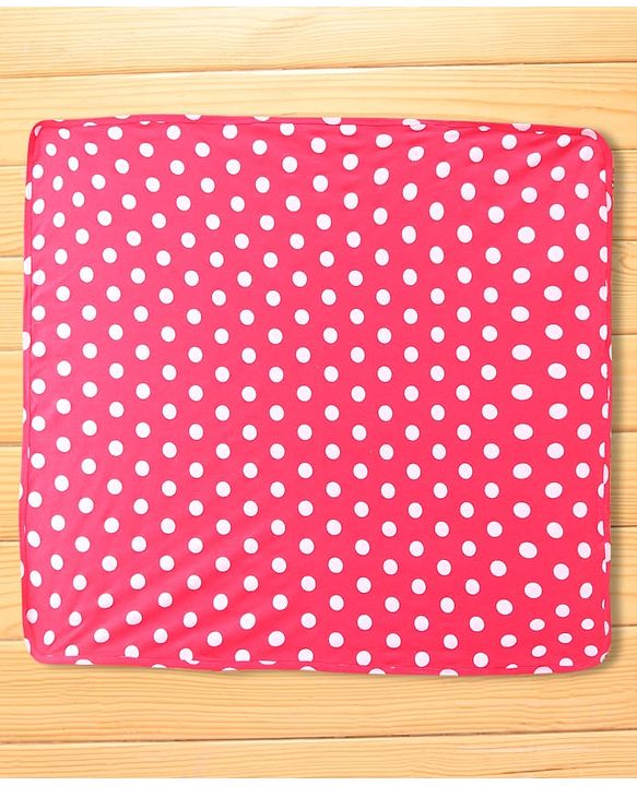 Babyhug 100% Cotton Interlock Knit Polka Dots Hooded Towel L 76 x B 76 cm - Dark Pink