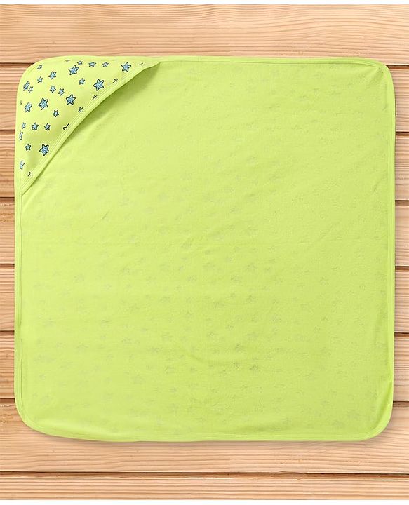 Babyhug Terry Knit Hooded Towel with With Star Print L 30 x B 30 cm - Neon Green