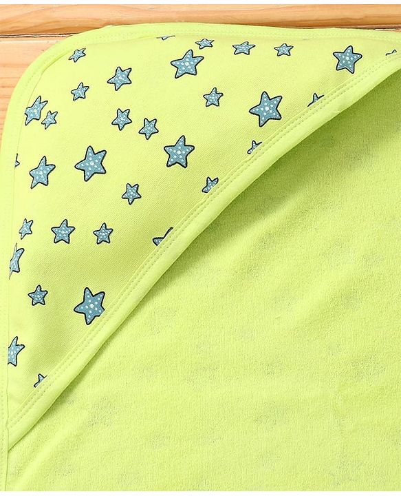 Babyhug Terry Knit Hooded Towel with With Star Print L 30 x B 30 cm - Neon Green