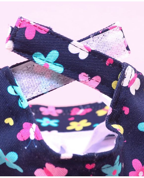 Babyhug 100% Cotton Woven Cap With Floral Print Navy Blue - Diameter 17 cm