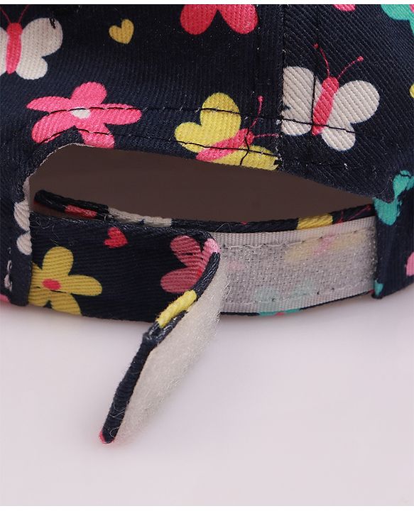 Babyhug 100% Cotton Woven Cap With Floral Print Navy Blue - Diameter 17 cm