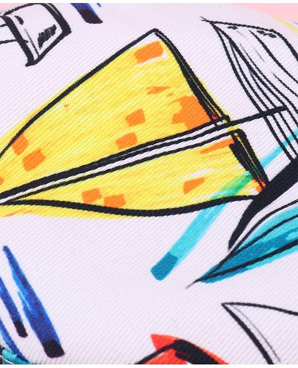 Babyhug Two Layer Bucket Hat with Abstract Print White Orange & Blue - Diameter 18 cm
