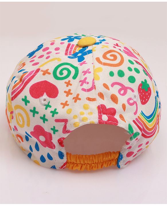 Babyhug Cotton Woven Cap With Floral Print Yellow - Diameter 46 cm