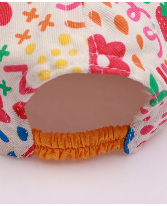 Babyhug Cotton Woven Cap With Floral Print Yellow - Diameter 46 cm