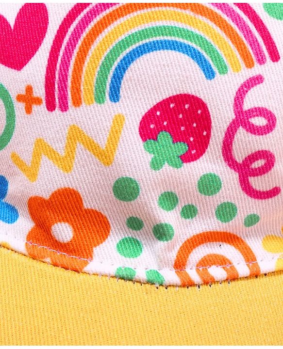 Babyhug Cotton Woven Cap With Floral Print Yellow - Diameter 46 cm