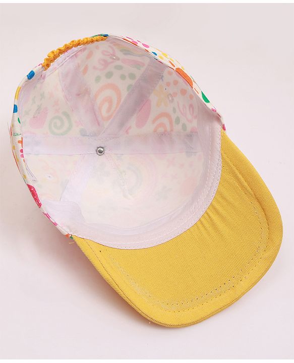 Babyhug Cotton Woven Cap With Floral Print Yellow - Diameter 46 cm