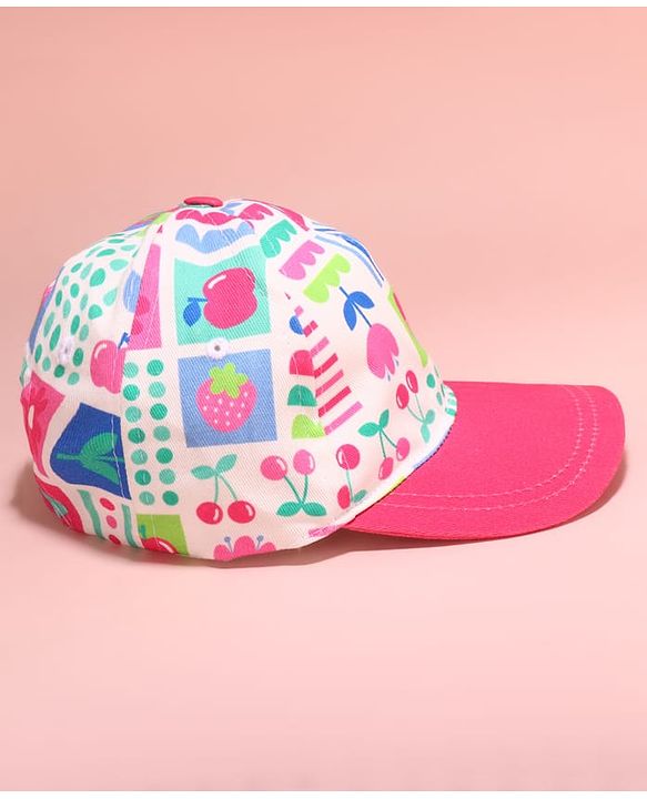 Babyhug Cotton Woven Summer Cap with Floral Print Pink - Diameter 48 cm