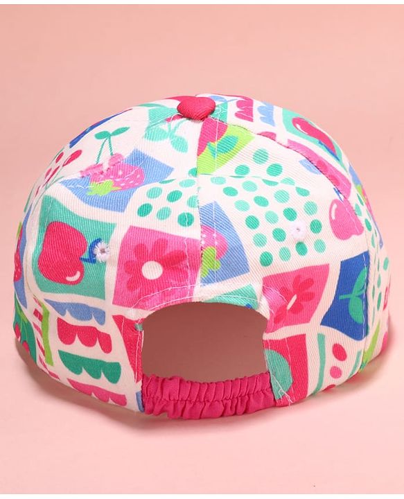 Babyhug Cotton Woven Summer Cap with Floral Print Pink - Diameter 48 cm
