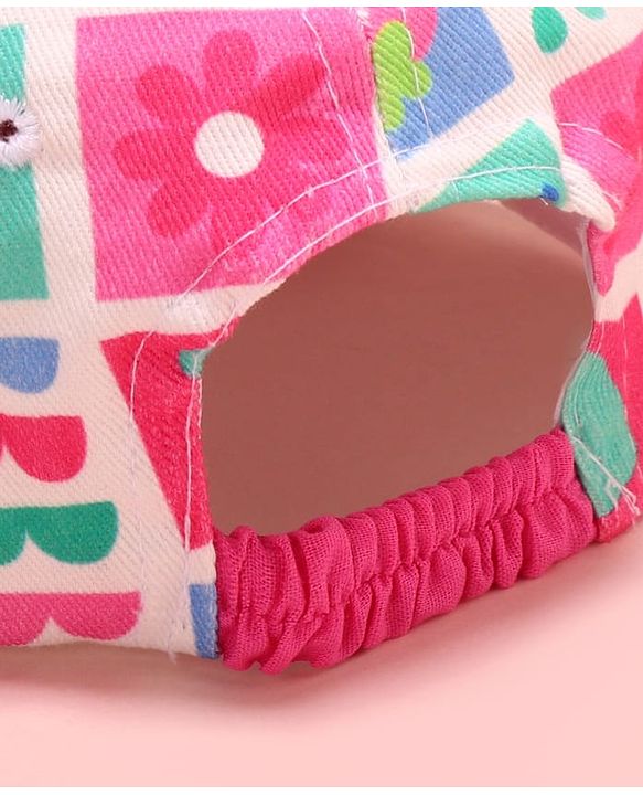 Babyhug Cotton Woven Summer Cap with Floral Print Pink - Diameter 48 cm
