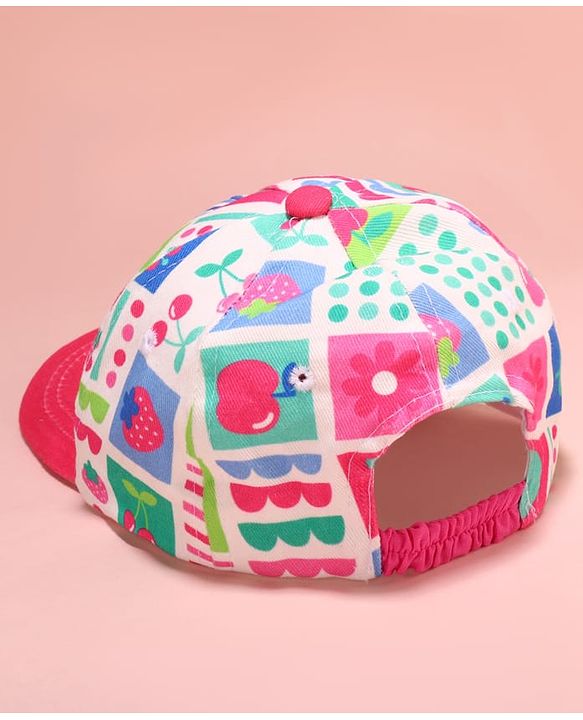 Babyhug Cotton Woven Summer Cap with Floral Print Pink - Diameter 48 cm