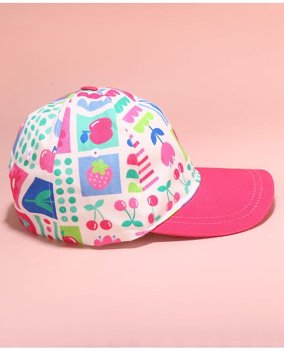Babyhug Cotton Woven Summer Cap with Floral Print Pink - Diameter 48 cm