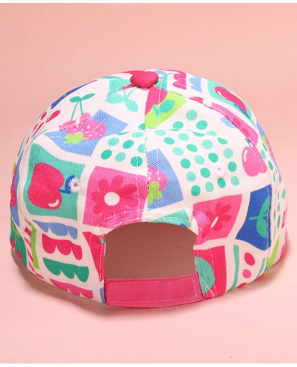 Babyhug Cotton Woven Summer Cap with Floral Print Pink - Diameter 48 cm