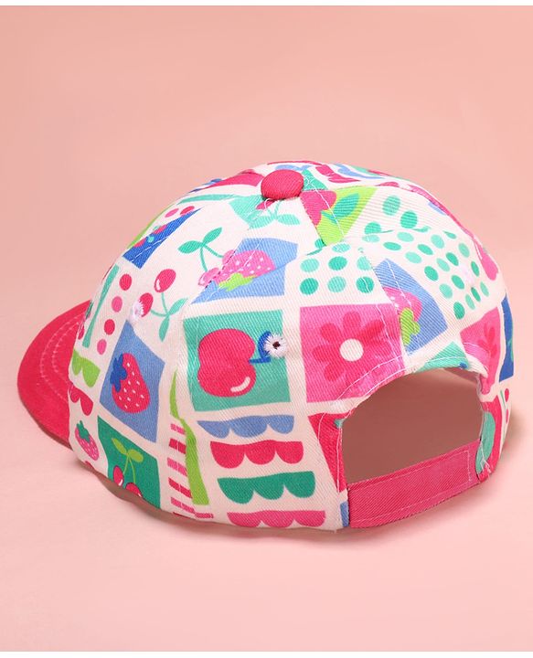Babyhug Cotton Woven Summer Cap with Floral Print Pink - Diameter 48 cm