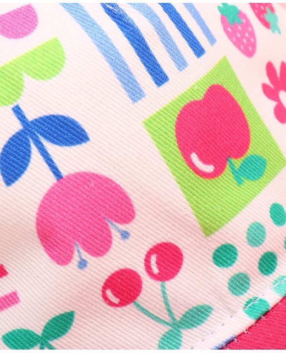 Babyhug Cotton Woven Summer Cap with Floral Print Pink - Diameter 48 cm