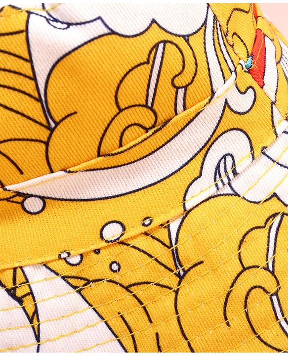 Babyhug Cotton Woven Two Layer Bucket Hat with Beach Theme Print Yellow - Diameter 17 cm