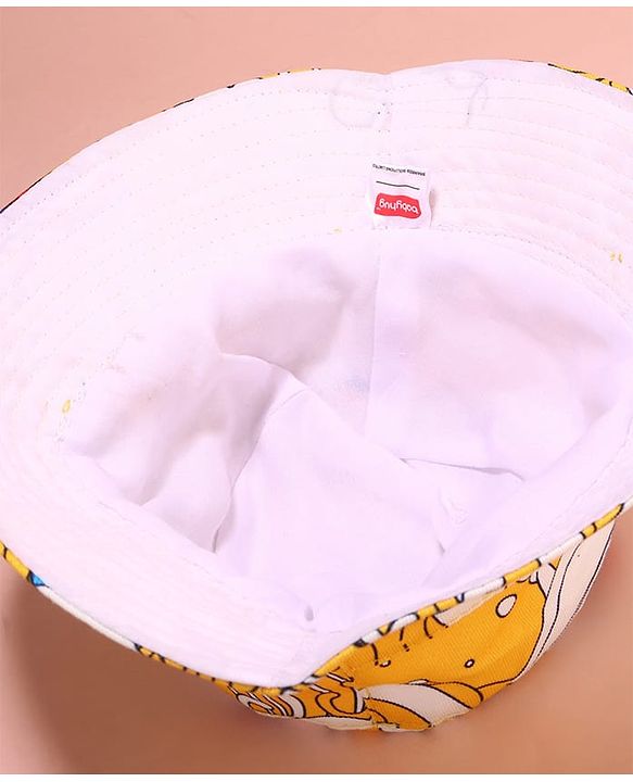 Babyhug Cotton Woven Two Layer Bucket Hat with Beach Theme Print Yellow - Diameter 17 cm