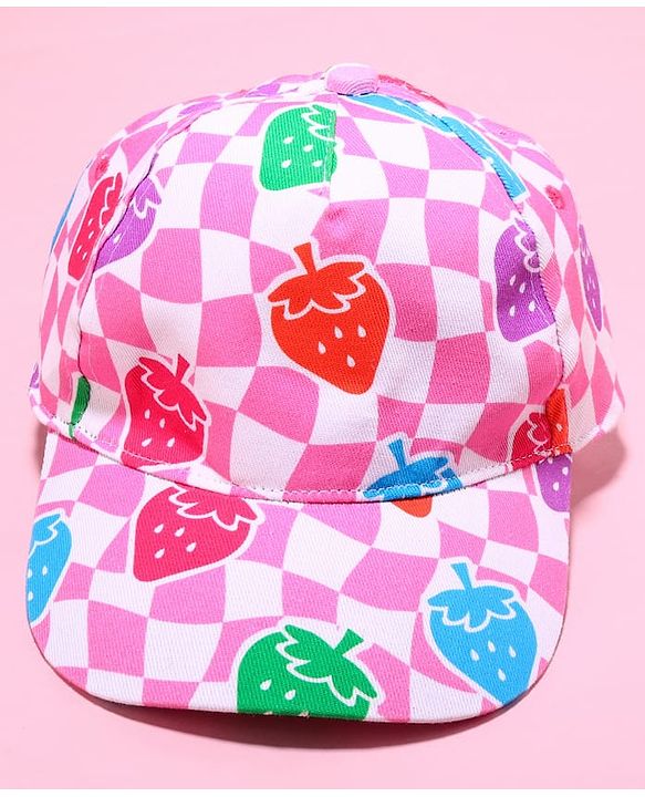 Babyhug Cotton Woven Cap With Checkered Print Pink - Diameter 45 cm
