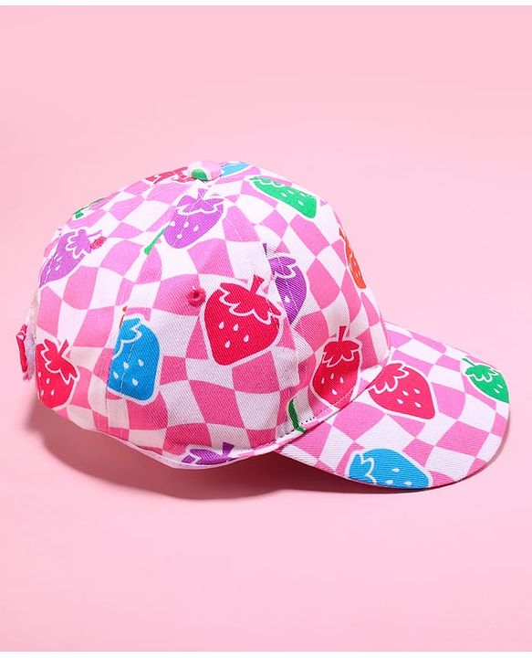 Babyhug Cotton Woven Cap With Checkered Print Pink - Diameter 45 cm