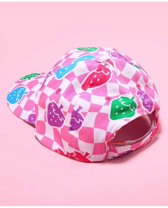 Babyhug Cotton Woven Cap With Checkered Print Pink - Diameter 45 cm