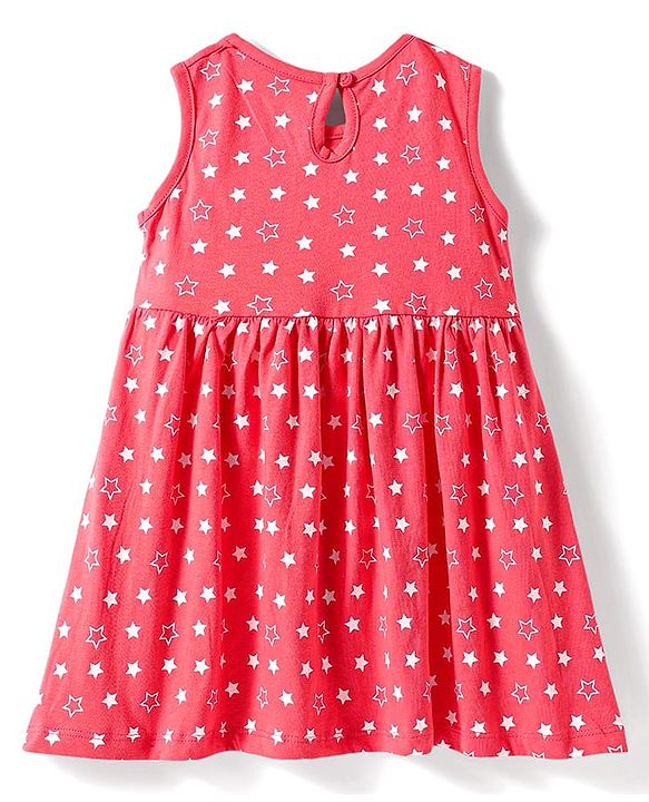 Babyhug Single Jersey Knit Sleeveless Frock with Star Print - Red