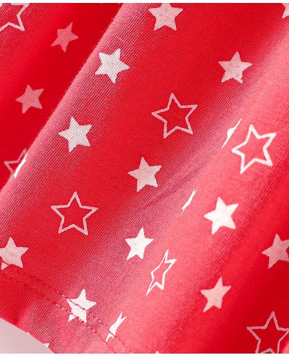 Babyhug Single Jersey Knit Sleeveless Frock with Star Print - Red