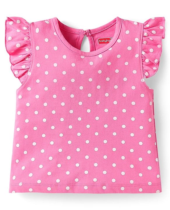 Babyhug Cotton Knit Frill Sleeves T-Shirts with Polka Dots & Floral Print Pack of 3 - Purple & Pink