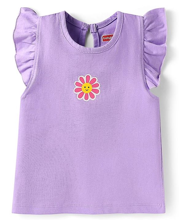 Babyhug Cotton Knit Frill Sleeves T-Shirts with Polka Dots & Floral Print Pack of 3 - Purple & Pink