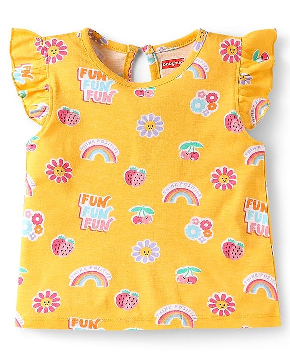 Babyhug Cotton Knit Frill Sleeves T-Shirts with Polka Dots & Floral Print Pack of 3 - Purple & Pink