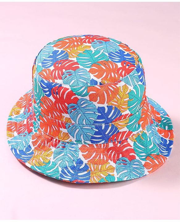 Babyhug Cotton Woven Two Layer Bucket Hat with Leaves Print White - Diameter 15 cm