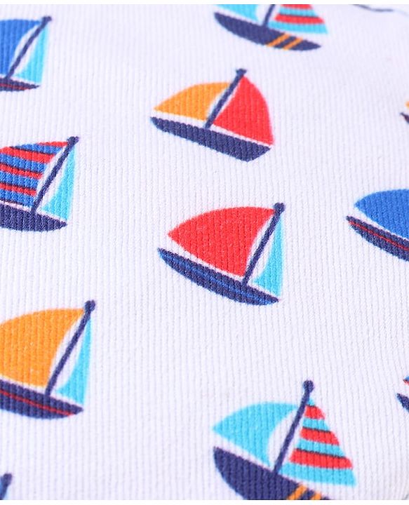 Babyhug Cotton Woven Bucket Hat With Boat Print White - Diameter 17