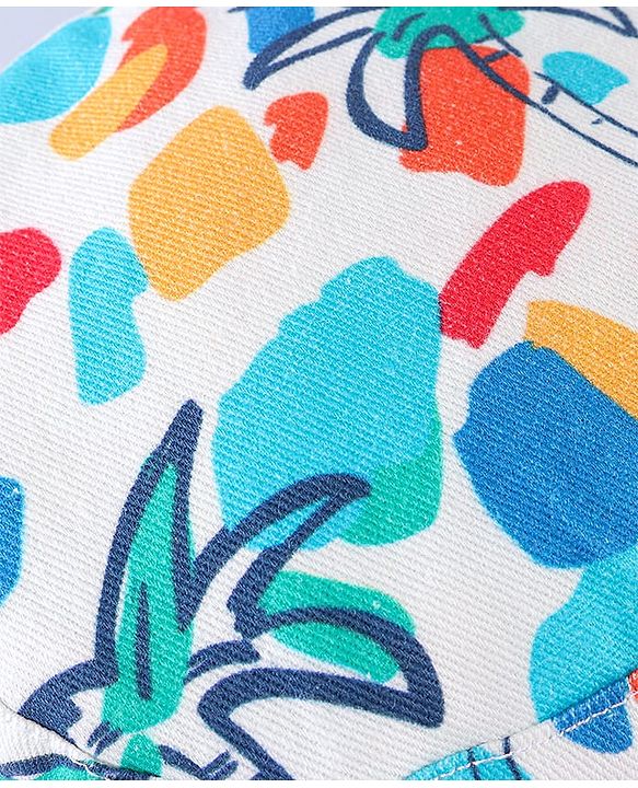 Babyhug Cotton Woven Two Layer Bucket Hat with Coconut Tree Print White - Diameter 17 cm