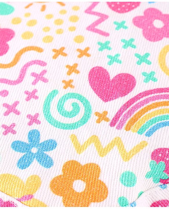 Babyhug Cotton Woven Two Layer Bucket Hat Rainbow Print White -Diameter  17 cm