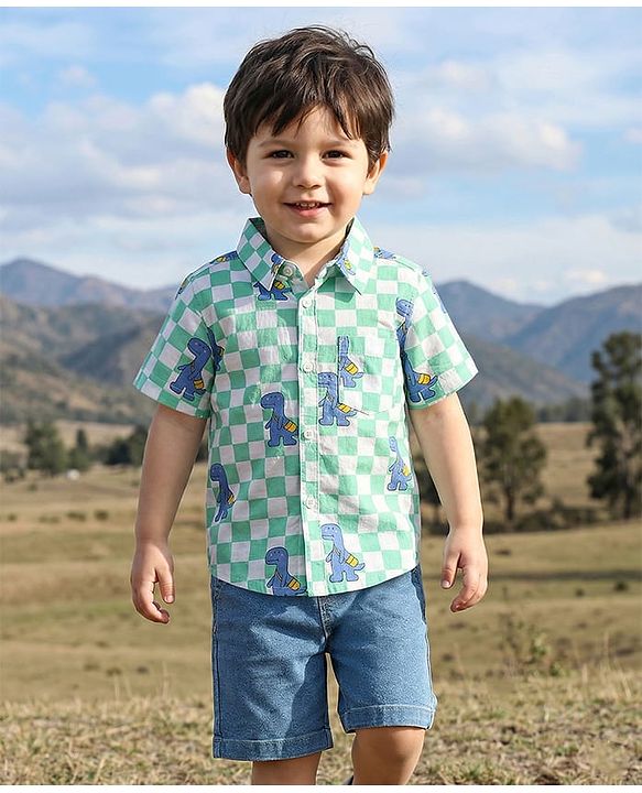 Babyhug Cotton Knit Half Sleeves T-Shirt with Dino Graphics Print - Light Orange main image 1