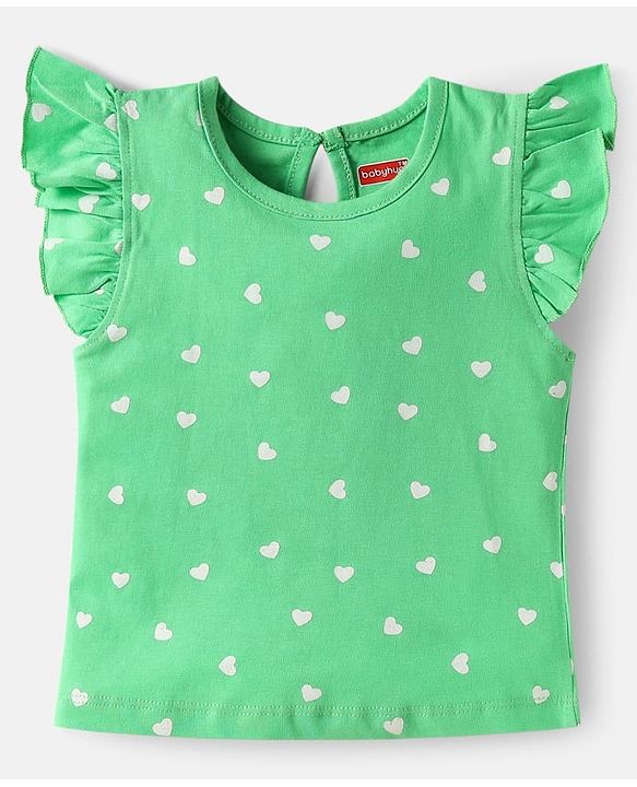 Babyhug Cotton Knit Frill Sleeves T-Shirts with Polka Dots & Floral Print Pack of 3 - Light Green & Pink