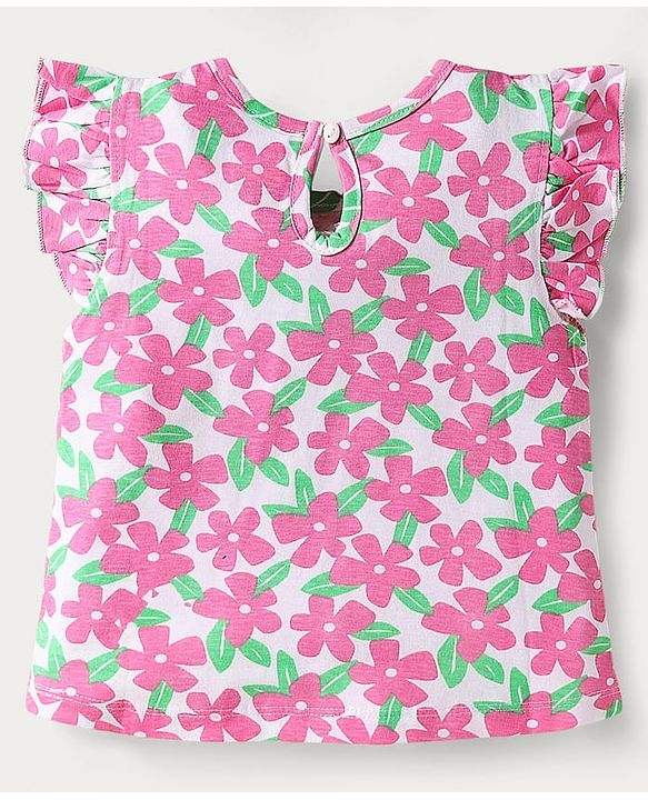 Babyhug Cotton Knit Frill Sleeves T-Shirts with Polka Dots & Floral Print Pack of 3 - Light Green & Pink
