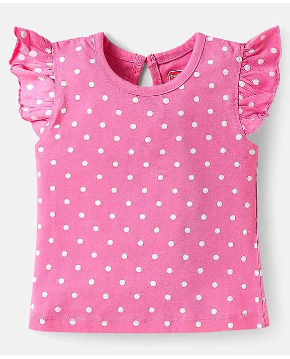 Babyhug Cotton Knit Frill Sleeves T-Shirts with Polka Dots & Floral Print Pack of 3 - Light Green & Pink